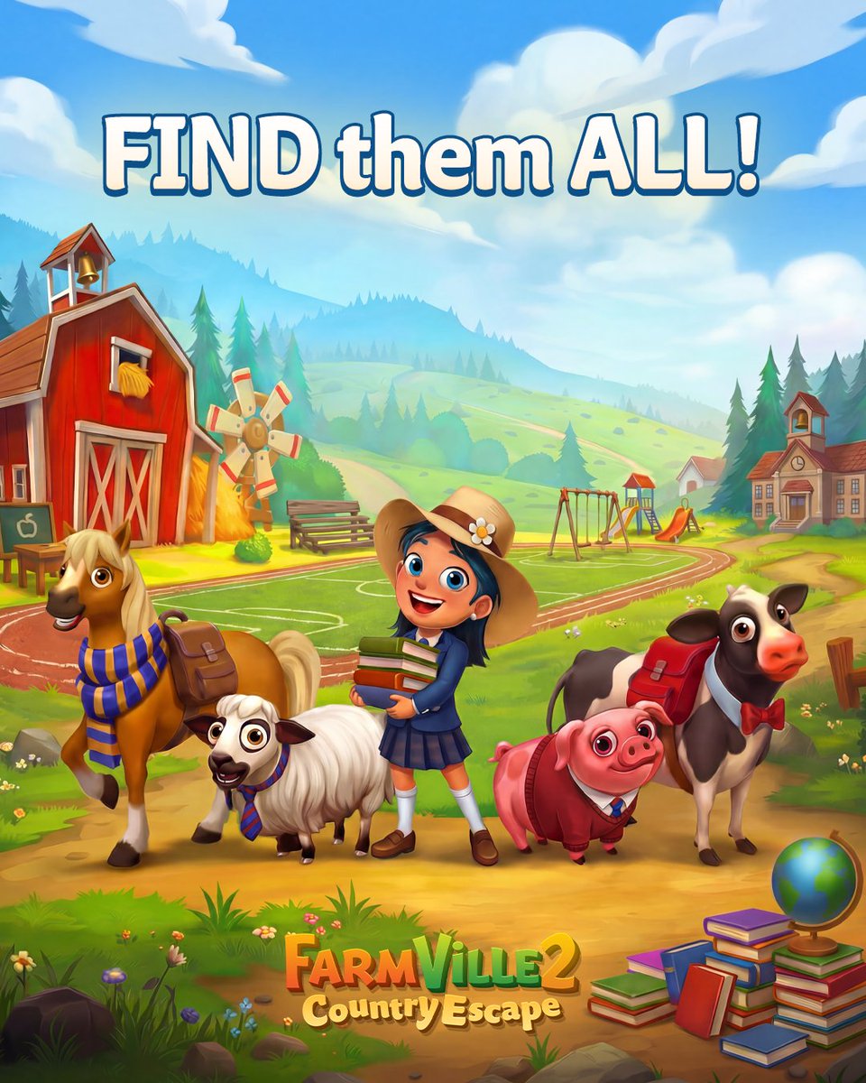 farmville2's tweet photo. 🔍🌾 Hidden treasures await! Can you spot everything hiding around the Farm? 👀

Find them all:
🌎 Globe
🔔 Bell
👔 Tie
🕓 Clock

Comment "Found them!" once you've spotted everything—or tell us how many you found! 🌿✨

#FarmVille2 #CountryEscape #HiddenObjects #FarmFun #FindIt https://t.co/mWptfGOETv