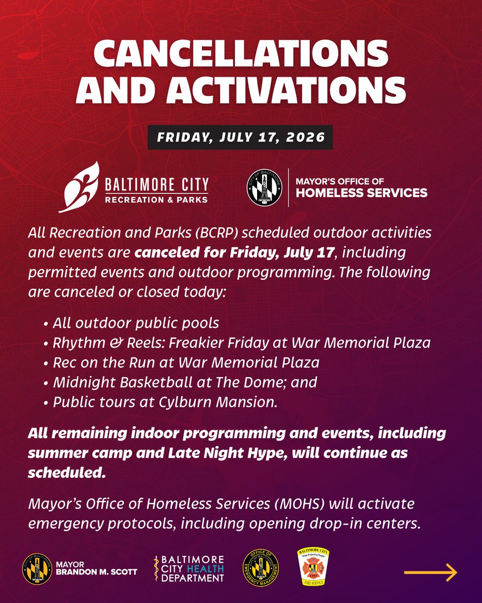 MayorBMScott's tweet photo. Wildfire smoke from Canada has made its way to Baltimore. So, we have issued a Code Purple to keep our residents and our crews safe.   

Tips below ⬇️

For updates, visit: https://t.co/oOrTgmN0by   

Stay Safe, Baltimore. https://t.co/O6Oji6uyiv