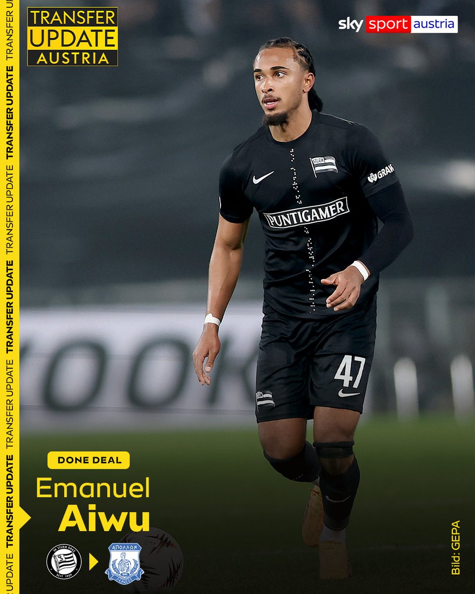 SkySportAustria's tweet photo. Emanuel #Aiwu verlässt den SK Sturm Graz und wechselt mit sofortiger Wirkung nach Zypern. Der 25-jährige Innenverteidiger schließt sich Apollon Limassol aus der Cyprus League an.

➡️ https://t.co/9zTHtXl6IM

#SkyBuliAT #inundaut #SKSturm https://t.co/jiNN8EjGqD