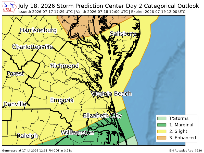 onlyiemwarnings's tweet photo. #SPC issues Day 2 Enhanced Convective Risk at Jul 17, 17:29z for AKQ https://t.co/QPXlMd5ISk https://t.co/QUfbVEhabi