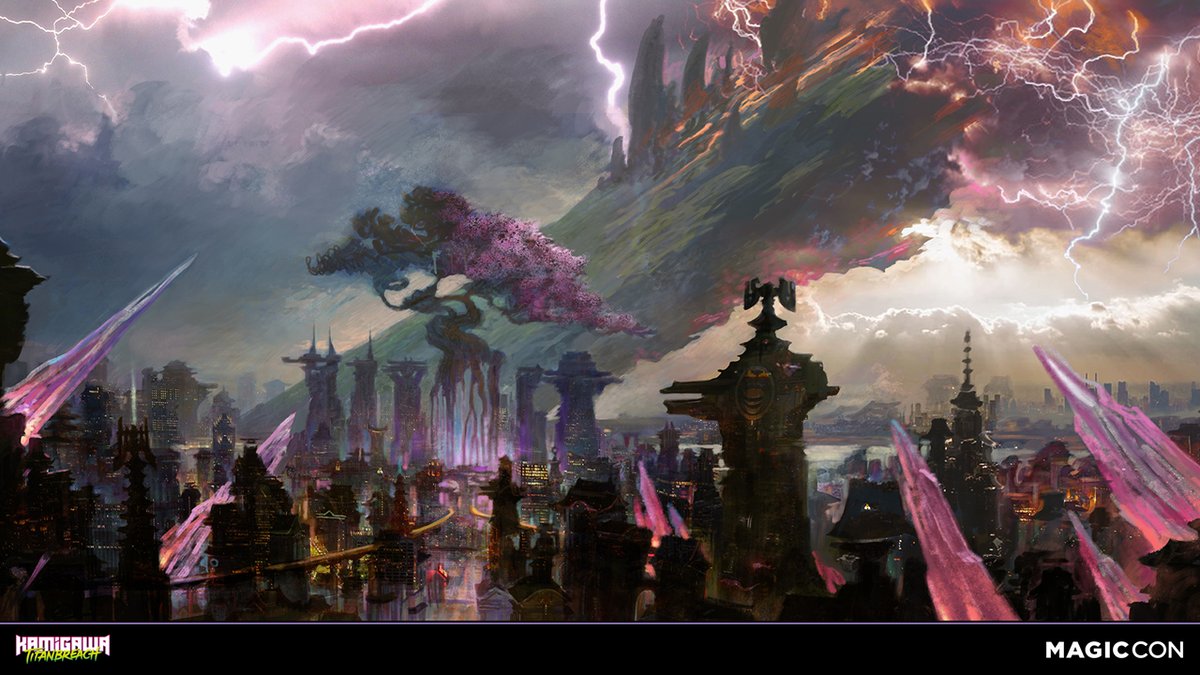 mtgjp's tweet photo. 舞台は神河次元ですが、とある理由からイコリア次元の侵攻が行われています。その理由は……今後の情報公開をお待ちください。

見慣れたはずの神河の風景にも、各地に巨大な結晶が出現したことで、これまでと異なる姿となっています。
#mtgjp #MTGKamigawa https://t.co/4KSaDgWehM