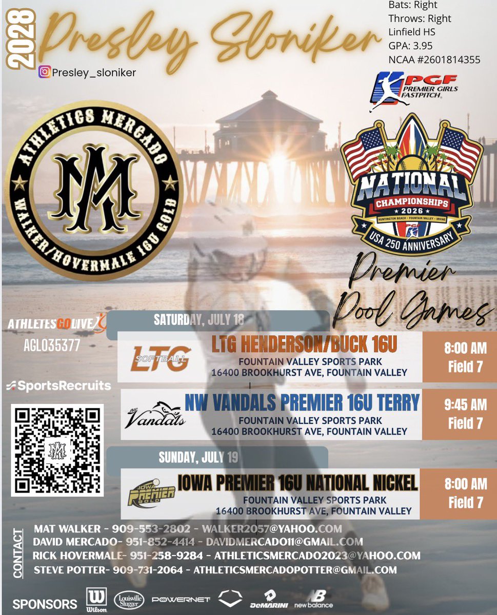 PresleySloniker's tweet photo. Here is our schedule for PGF Nationals!! I am so excited to compete with my team and leave it all out on the field this week! Let’s get after it! https://t.co/5OZXnAX7OY