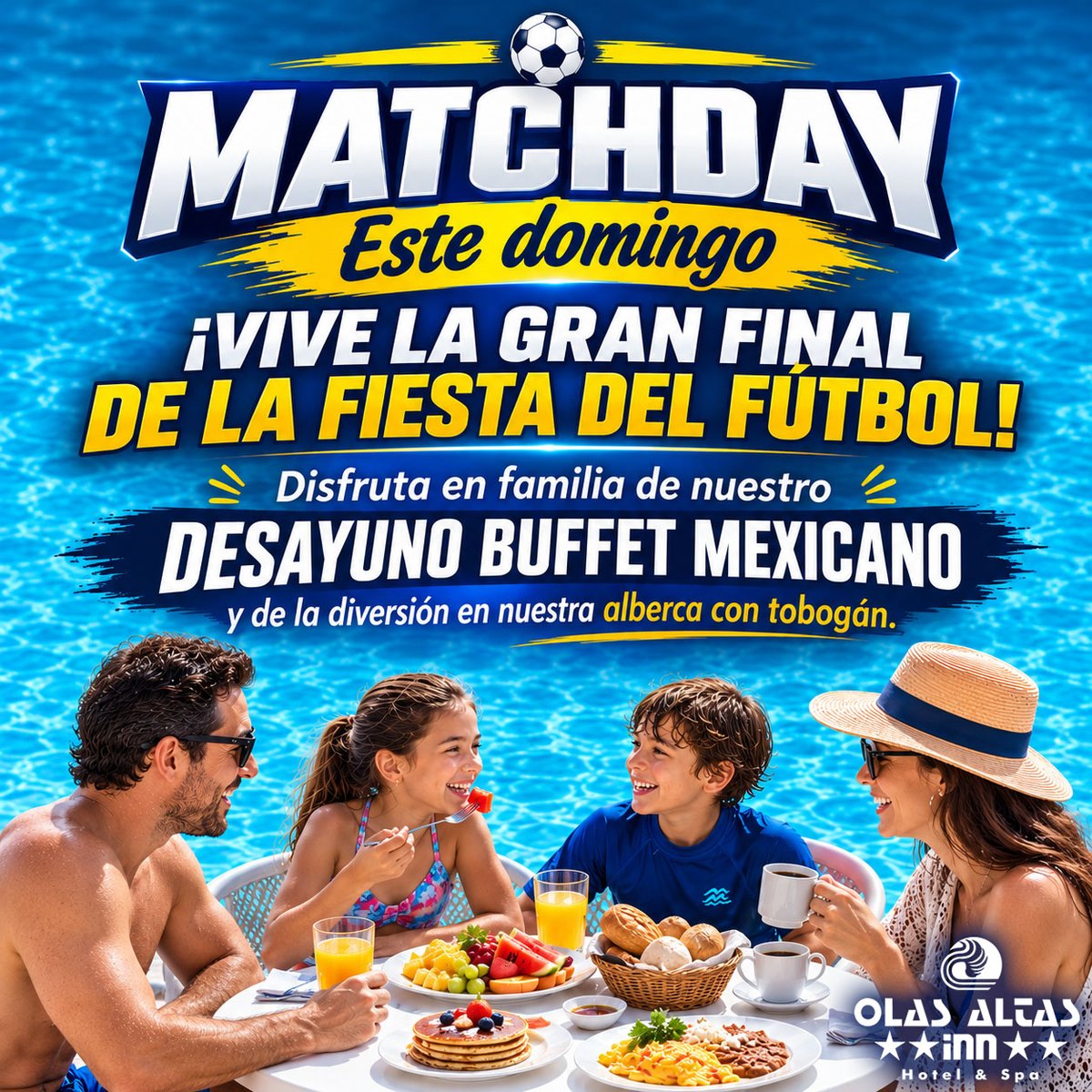 olasaltasinn's tweet photo. Domingo de fútbol y diversión en el agua en restaurante Bellamar estaremos transmitiendo la gran final con el delicioso desayuno buffet donde podrás disfrutar de la alberca ⚽️🥳💦
Reserva tu mesa al 669 981 31 92 ó whatsapp 6699 18 19 24📲☎️ https://t.co/QrmrtuMsCg