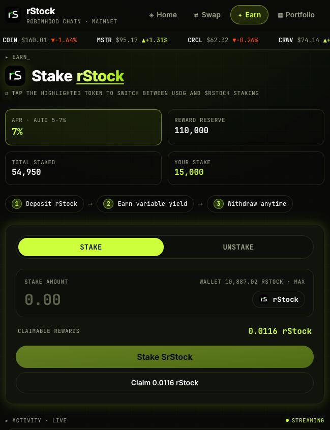rStockapp's tweet photo. Stake your $rStock or $USDG coins and earn from the reward reserve pool. 

Directly from the app.

You can always unstake your coins anytime. 

https://t.co/a5J3b0FCLd https://t.co/ieYBwcHQ38