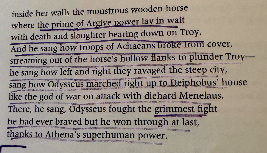 pensandpoison's tweet photo. Emily Wilson completely changes the meaning of Homer's Odyssey. 

On the left is Robert Fagles' brilliant translation of Homer's epic. Reading Odysseus' conquest at Troy, you get the sense that this is a man full of glory who is proud to have conquered his enemies at Troy. 

On the right is Emily Wilson's "interpretation." She downplays the glorious language in Homer's original text and somehow manages to translate αἰνότατον πόλεμον (awe-inspiring war) as "dreadful violence" to make some sort of political statement. 

This is the translation that Nolan used, and this explains everything you didn't like about the movie.