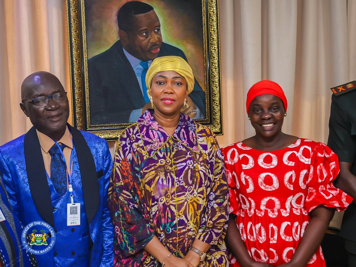 FirstLadyBio's tweet photo. This afternoon, I had the pleasure of receiving Brigadier General (Rtd.) Geraldine Janet George, Liberia’s first female Minister of Defense, at my Goderich Office in Freetown. Our discussions focused on strengthening the longstanding bilateral ties and cooperation between our two sisterly nations.

As the wife of a retired Brigadier, I have come to appreciate the vital role our armed forces play in safeguarding peace, security, and national stability, as well as the many sacrifices and challenges they endure. This understanding has always inspired me to stand in solidarity with our men and women in uniform.

Seeing a woman at the helm of Liberia’s Ministry of Defense is both inspiring and historic. It is a powerful reminder that women can lead with distinction in every sector, including those traditionally dominated by men. I commend the Government of Liberia for this remarkable milestone, which sets an important example for our sub-region.

As advocates for the empowerment of women and girls, let us continue to break barriers and create opportunities for more women to serve at the highest levels of leadership and decision-making across Africa.

FMB