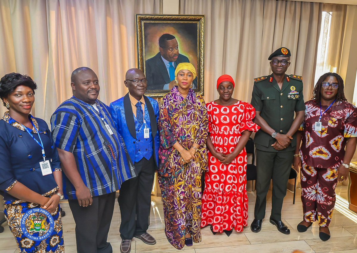 FirstLadyBio's tweet photo. This afternoon, I had the pleasure of receiving Brigadier General (Rtd.) Geraldine Janet George, Liberia’s first female Minister of Defense, at my Goderich Office in Freetown. Our discussions focused on strengthening the longstanding bilateral ties and cooperation between our two sisterly nations.

As the wife of a retired Brigadier, I have come to appreciate the vital role our armed forces play in safeguarding peace, security, and national stability, as well as the many sacrifices and challenges they endure. This understanding has always inspired me to stand in solidarity with our men and women in uniform.

Seeing a woman at the helm of Liberia’s Ministry of Defense is both inspiring and historic. It is a powerful reminder that women can lead with distinction in every sector, including those traditionally dominated by men. I commend the Government of Liberia for this remarkable milestone, which sets an important example for our sub-region.

As advocates for the empowerment of women and girls, let us continue to break barriers and create opportunities for more women to serve at the highest levels of leadership and decision-making across Africa.

FMB