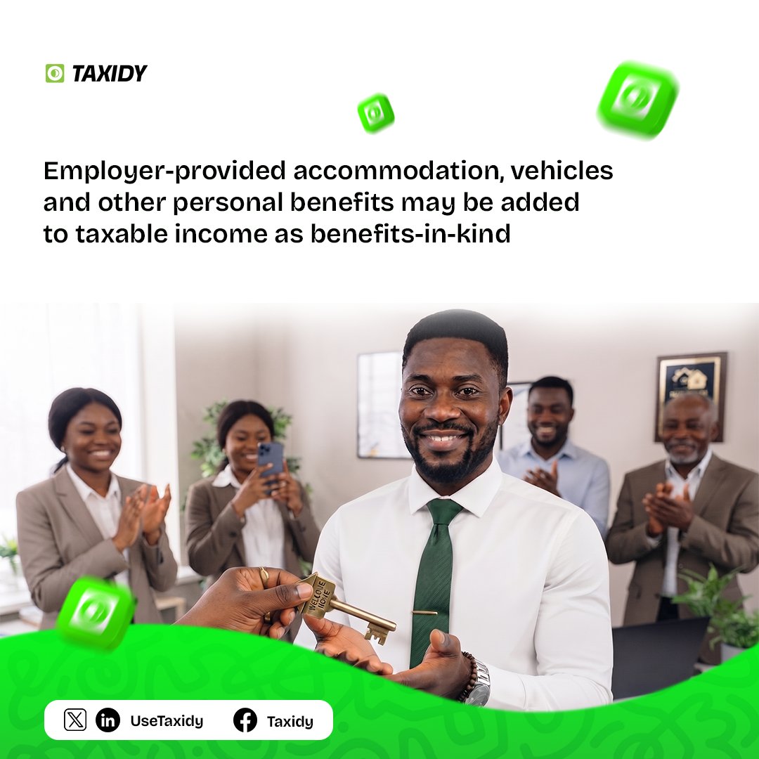 useTaxidy's tweet photo. Free accommodation and other sweet goodies from your employer sounds nice right?

Every employee’s dream.🔥

You remember Emeka our project manager? 
He just got promoted at work and his company gave him free accommodation.

Emeka was so excited, he called his mum. Posted on his status. He felt like he had finally made it.

Wouldn’t you feel that way too? 😅

Sadly….what nobody told Emeka is that, that accommodation comes with a tax clause which he never saw coming.

Under the Nigeria Tax Act 2025, any accommodation given to you by an employer is classified as a benefit in kind and added to your taxable income.

So that apartment that Emeka’s company gave him? The law says that whatever the rental value of it, a portion of it is added to his taxable income.

But here’s the good news, it cannot exceed 20% of his annual gross income.

Emeka thought he was getting more. He didn’t realize he was also being taxed more.

We’re not saying turn down these perks your employer gives you. 
Just know what they’re costing you annually tax wise.

Knowing this helps Emeka plan better and file correctly and would also help you too. 

When it’s time to file, you know exactly what you owe so you file correctly and NRS never has a reason to come after him.

That’s exactly what Taxidy is here for. You’re confused about tax, and we’re here to help you understand better.

Know any colleague enjoying free accommodation from their company?
Share this with them.

Follow, like and share for more tax educational tips.