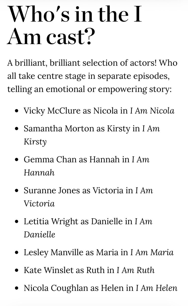 peonysummers's tweet photo. “Who's in the I Am cast?

A brilliant, brilliant selection of actors!”

Nicola Coughlan being among the names of incredible, talented actors who’ve led the I Am series is so major… https://t.co/uj6EhACpQL