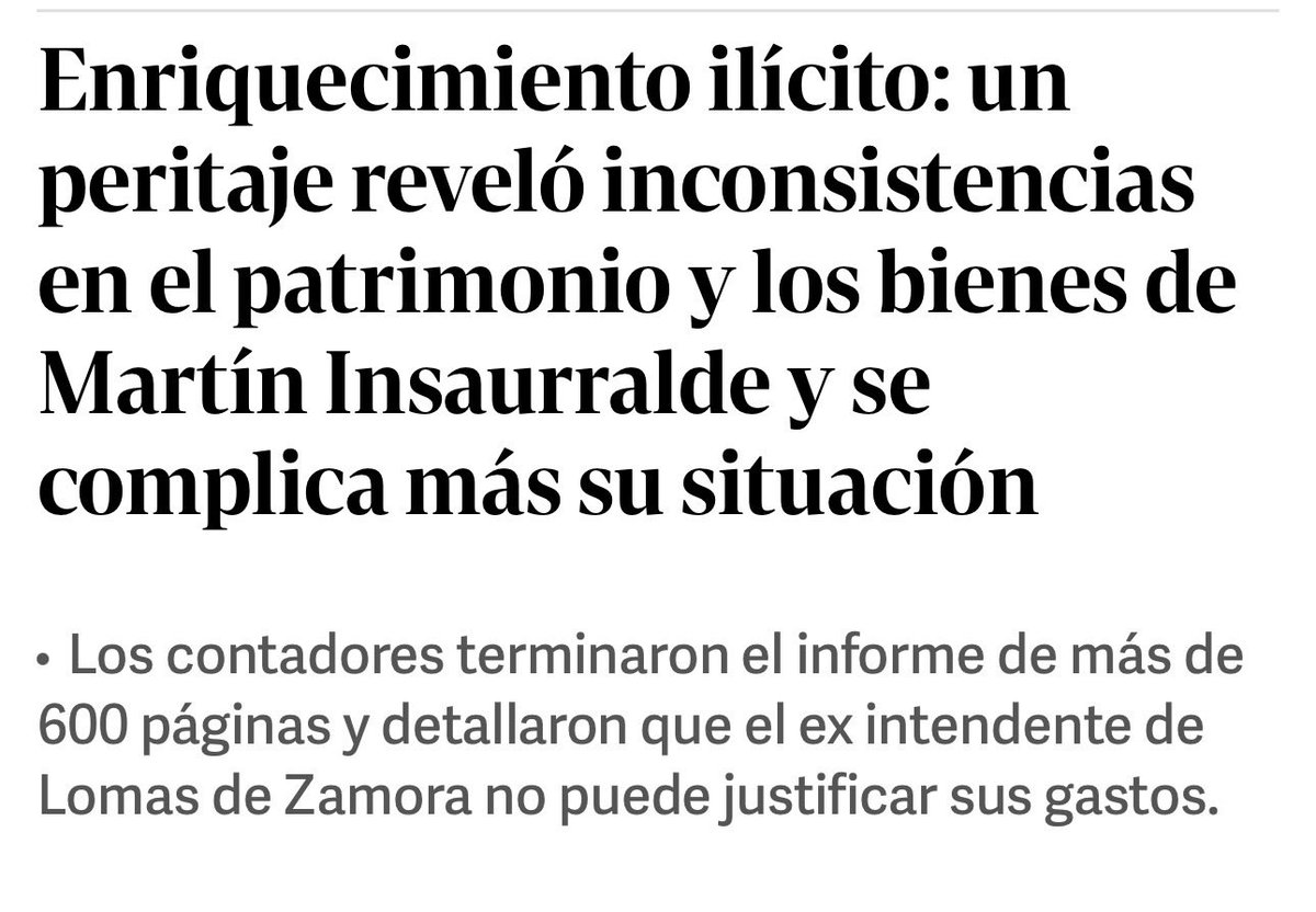 JonatanViale's tweet photo. La justicia tardó 3 años en darse cuenta que hay “inconsistencias” en el patrimonio de Insaurralde.

O sea, un delincuente que tenía 10 millones de dólares en el vestidor y una casa de 6.000 m² con un sueldo de $1.2 millones.

Tal vez en los próximos 3 años se animan a llamarlo a declarar.