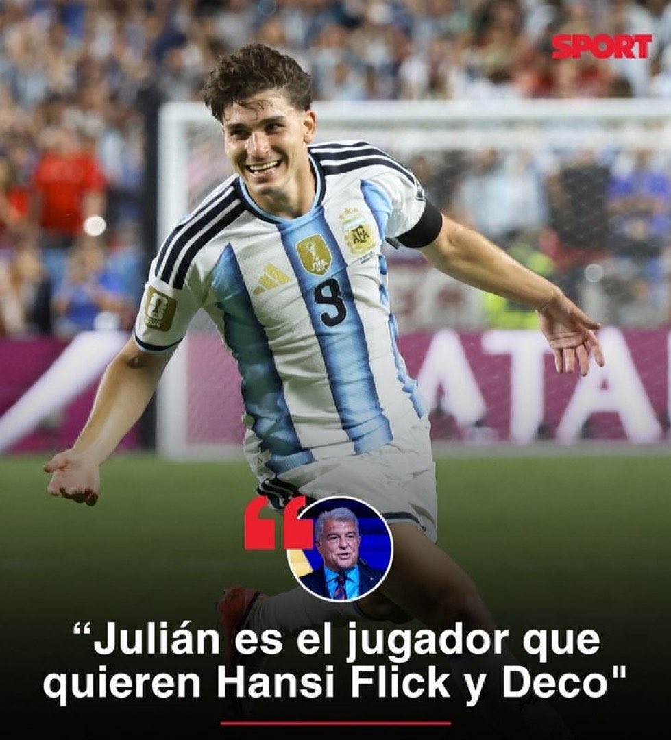 jccalbet's tweet photo. El Barça hauria de retirar la oferta i oblidar-se de Julian Alvarez, un jugador excessiment sobrevalorat.
Jo no li pagaria ni un euro mai més a l’Atletico de Madrid. Que se’l confitin. I si Julian vol jugar al Barça, que vingui gratis quan acabi el contracte, punt. https://t.co/wBIGnUincy