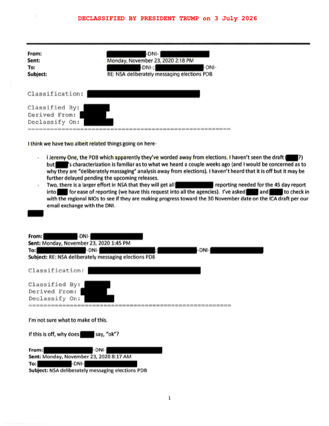 TrumpWarRoom's tweet photo. Emails from November 2020 show intelligence officials undermining @POTUS by burying China election-meddling intel before the 2020 election.

This is the Deep State the media says doesn't exist. https://t.co/XzUyO5dFbi