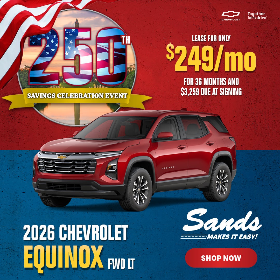SandsInSurprise's tweet photo. Lease the 2026 Chevrolet Equinox FWD LT for just $249/month for 36 months with $3,259 due at signing. Upgrade your daily drive today! #Chevy #Equinox #SUVDeals

Shop For Yours at 👉 https://t.co/3B2yuLYLl6 https://t.co/QxkckimwOD
