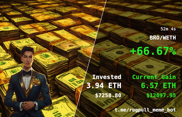 PaeSheila88396's tweet photo. 🚨 Trade Profit Tracker 🚨

🔔 BRO/WETH

How to Rug pull $2k Meme Coin about 15 mins With Bot https://t.co/M7NFhcfa4H

🗂 CA: 0x0c9957d324fe59Fd4bb0E6dE05626e72da8944B5

💰 Profit: 66.67% | ⏱️ Time: 52m 4s

💸 Invested: 3.94 ETH | 💰 Gained: 6.57 ETH https://t.co/baWT49XsiC