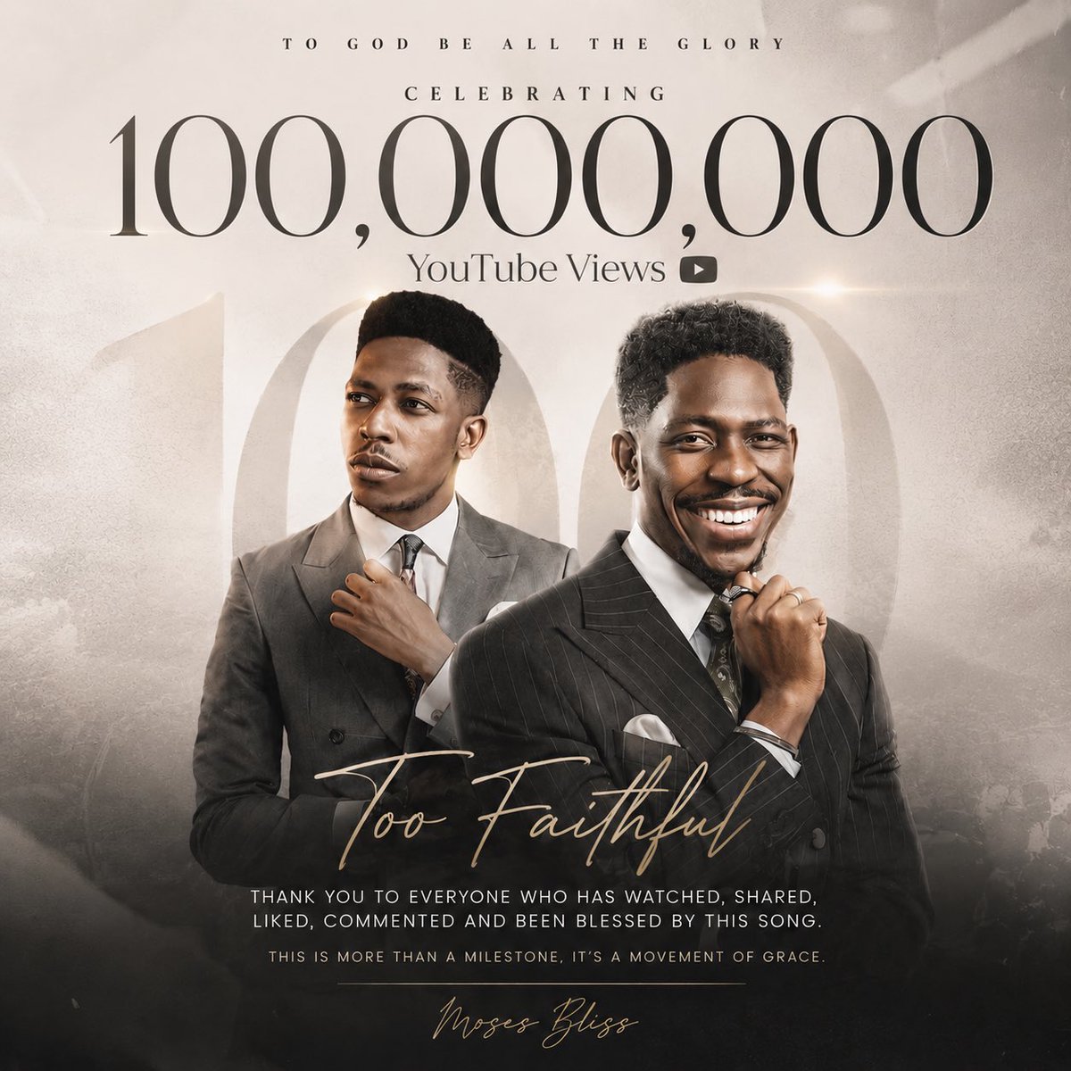 mosesblisslive's tweet photo. Over 100 million views on YouTube 😭
What a testimony of God’s faithfulness.

Every view represents a person, a story, a prayer, a testimony, and a reminder that worship knows no borders.

To everyone who listened, shared, sang, cried, prayed, and believed with us, thank you. This milestone belongs to all of us, but above all, all the glory belongs to Jesus.