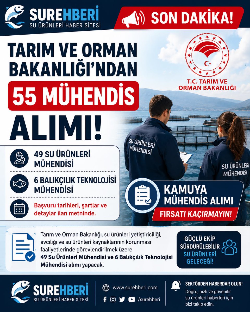 SuRehberi's tweet photo. Tarım ve Orman Bakanlığından 55 Mühendis Alım Duyurusu !
Haberin devamı için tıklayınız...
https://t.co/1Iz89dqfF6
#suürünleri #aquaculture #suürünlerimühendisi #balıkçılıkteknolojisimühendisi #balık #balıkçılık https://t.co/IwxPOPznP0