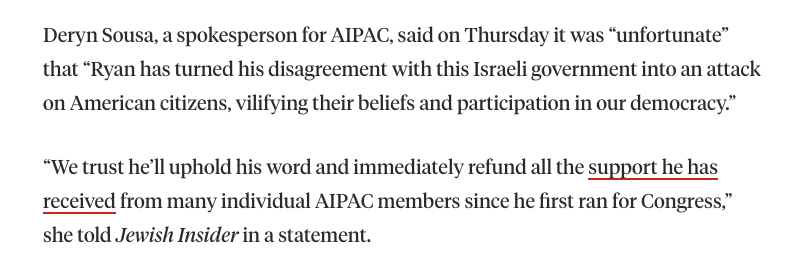 TrackAIPAC's tweet photo. 👋 Hey, @PatRyanUC! We'd be happy to recommend some charities to donate your AIPAC money to instead of giving it back to the genocide enthusiasts! https://t.co/y41M8LRIa4