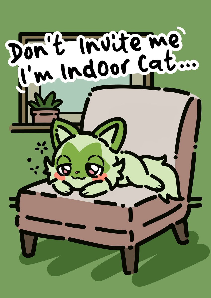 Eruru_taci's tweet photo. Sprigatito relaxing on sofa https://t.co/vPIV9ov4u4