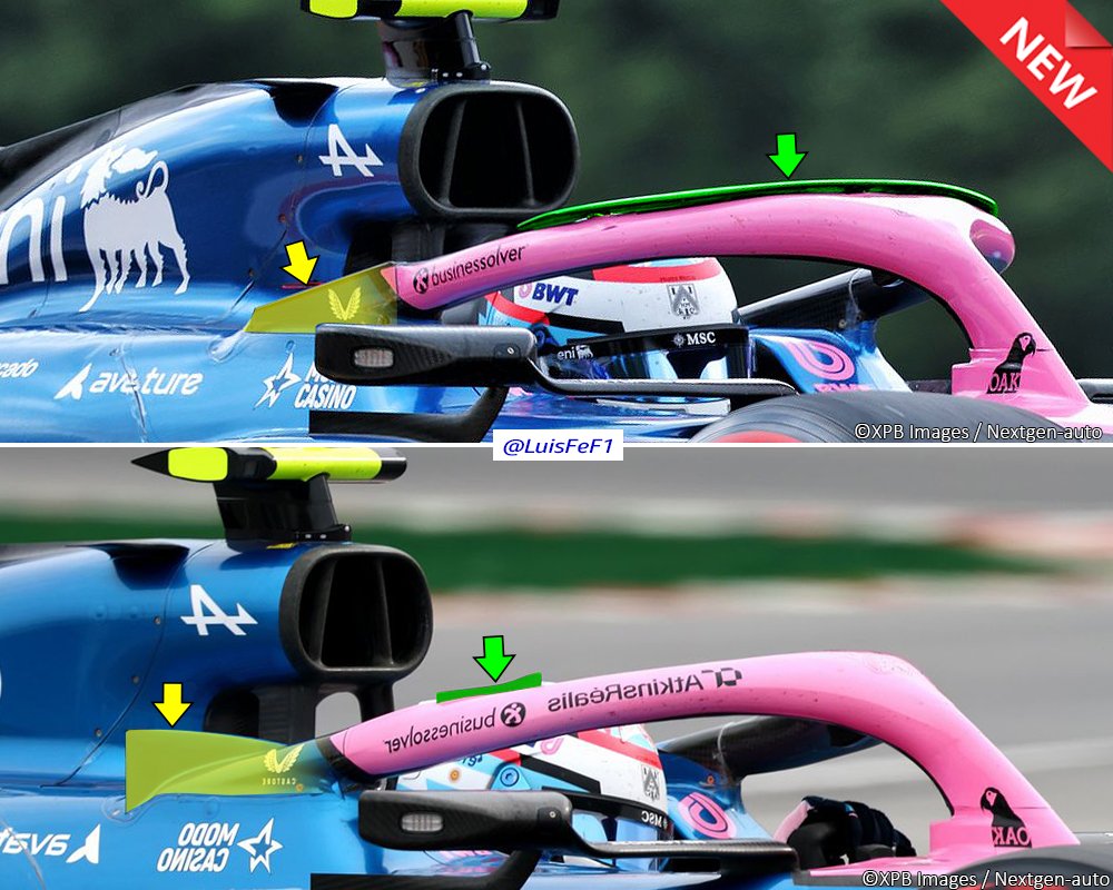 LuisFeF1's tweet photo. Alpine F1 Team: Detalle del nuevo carenado del halo y aleta superior 'boomerang' en Spa-Francorchamps.
#F1 #TechF1 #BelgianGP #F1Tech https://t.co/HzYmPPGxJF