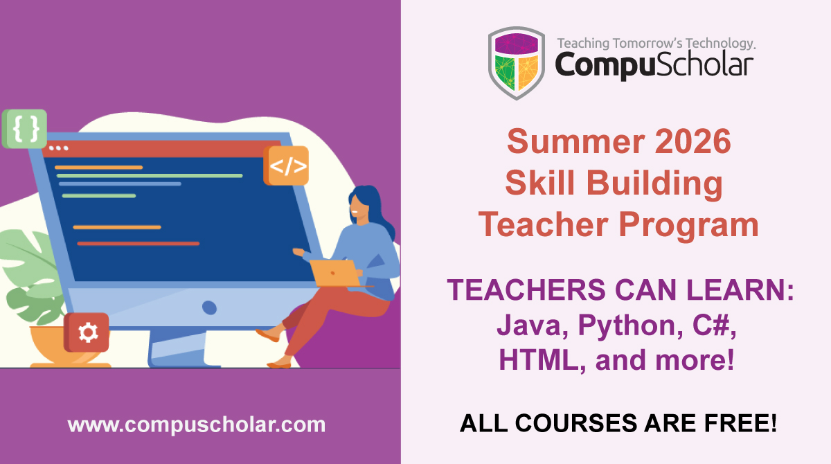 CompuScholar's tweet photo. Our popular Skill Building 2026 Summer session is now open! Public/private/charter school #teachers can take any CompuScholar #ComputerScience class for FREE this summer to learn new #coding skills. #Java #Python #CSforAll #edtech #stem #k-12
https://t.co/MmDjvlHWnJ https://t.co/KsRXULXBRN
