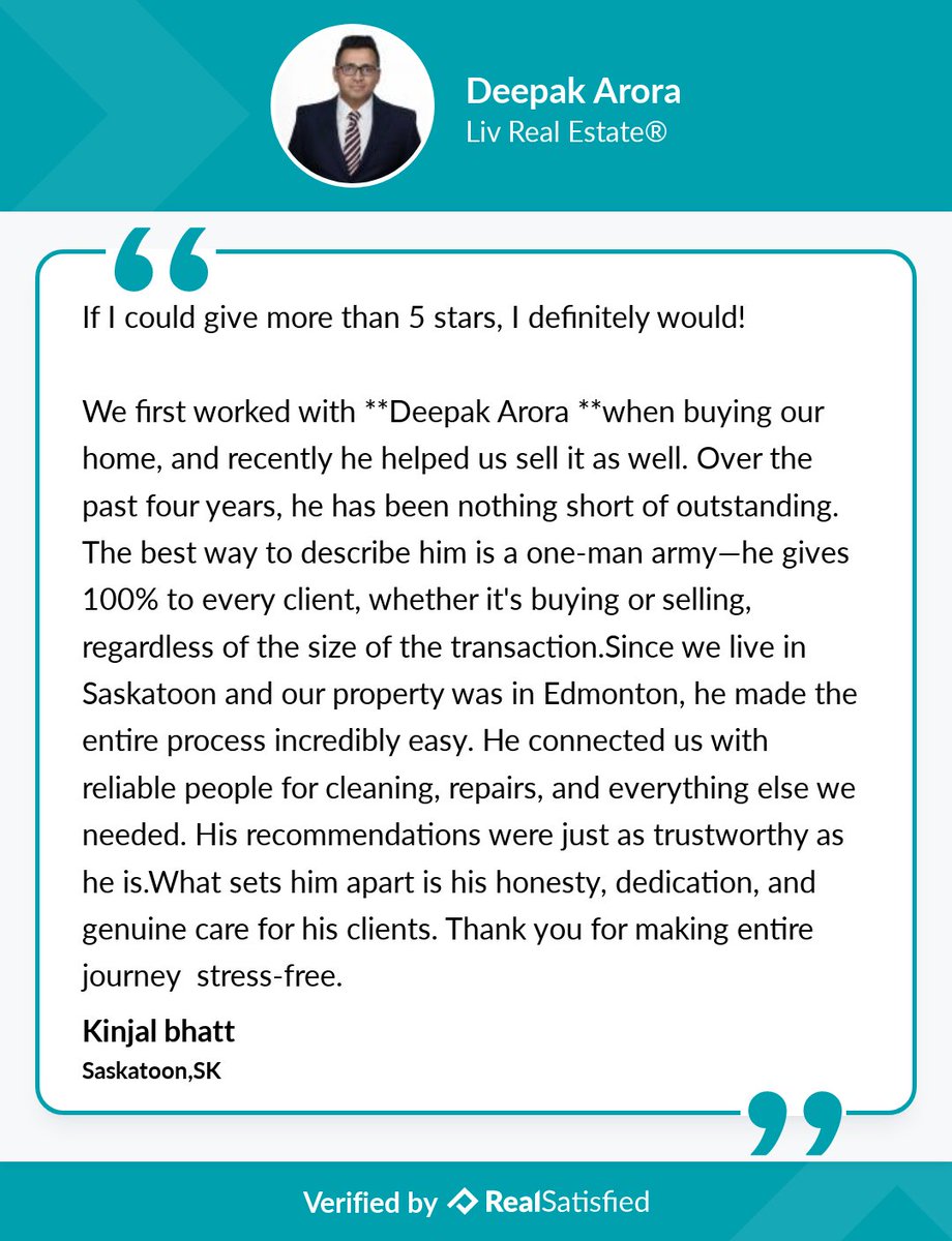 Deepaksellshome's tweet photo. Nothing feels quite like a satisfied client.
See my reviews: https://t.co/blREg3MRtV
via @realsatisfied https://t.co/oqQGA7Nd7s