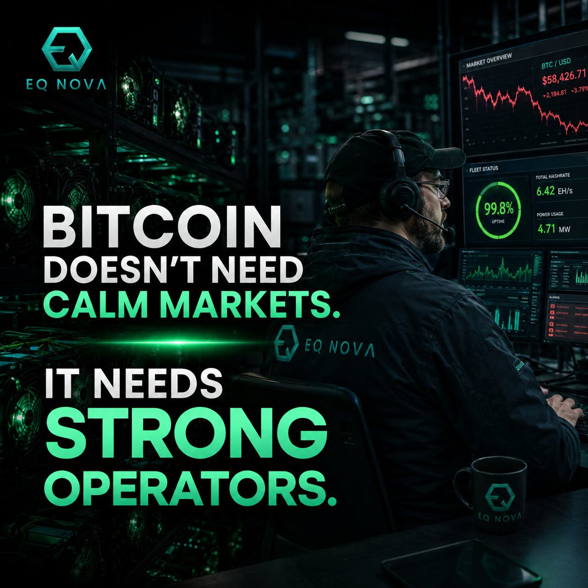 EQ__NOVA's tweet photo. Bitcoin doesnβt need calm markets.
It needs strong operators. β‘
Volatility shakes price.
Infrastructure keeps running. π’
#EQNova #Bitcoin #BTC #BitcoinMining https://t.co/ZqN0Q92Yfq