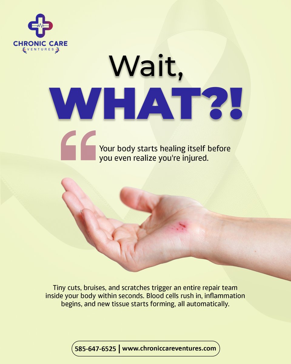 Chroniccareven's tweet photo. Your body has a built-in repair department. 
The human body is one of the most fascinating systems ever created. Every single day, it performs millions of processes without asking for permission. #HealthFacts #HumanBody #WellnessEducation #DidYouKnow #HealthAwareness https://t.co/YH08l8xZQe