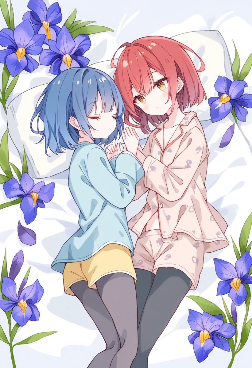 Maple_AI_Tights's tweet photo. おやすみ双子
昨晩は瑠璃色金魚だったので、今日は花菖蒲
#AIイラスト https://t.co/4ESFomQOFt