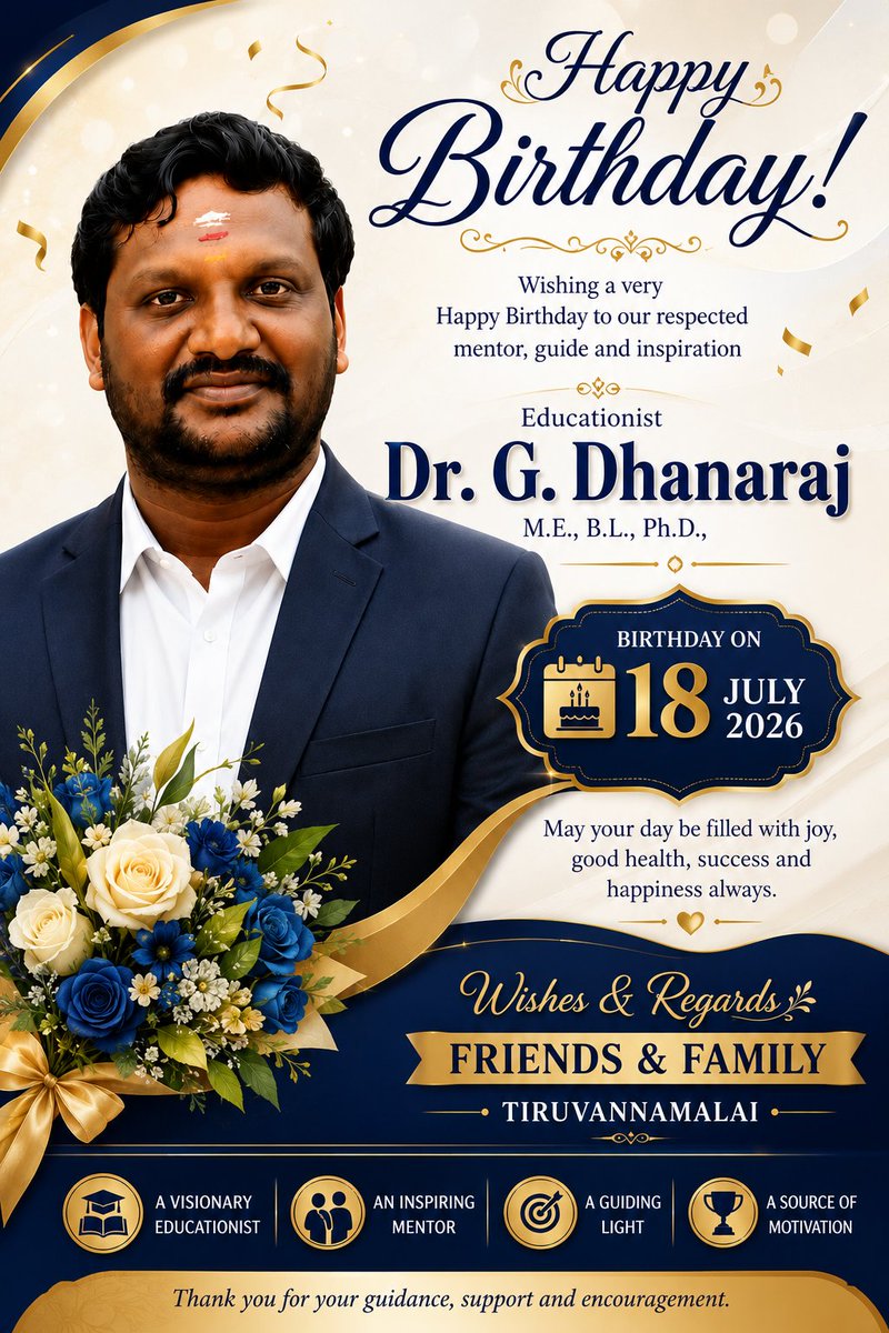 dhanarajgopal's tweet photo. #VisionaryEducationist #DrGDhanaraj #HappyBirthdayDrDhanaraj #DhanarajBirthday2026 #HBDDrGDhanaraj #InspiringMentor #GuidingLight #SourceOfMotivation #RespectedGuide #Educationist_Dhanaraj #Alagappauniversity_Dhanaraj #BirthdayCelebration2026 #Tiruvannamalai_Dhanaraj https://t.co/gGx3bQqGna