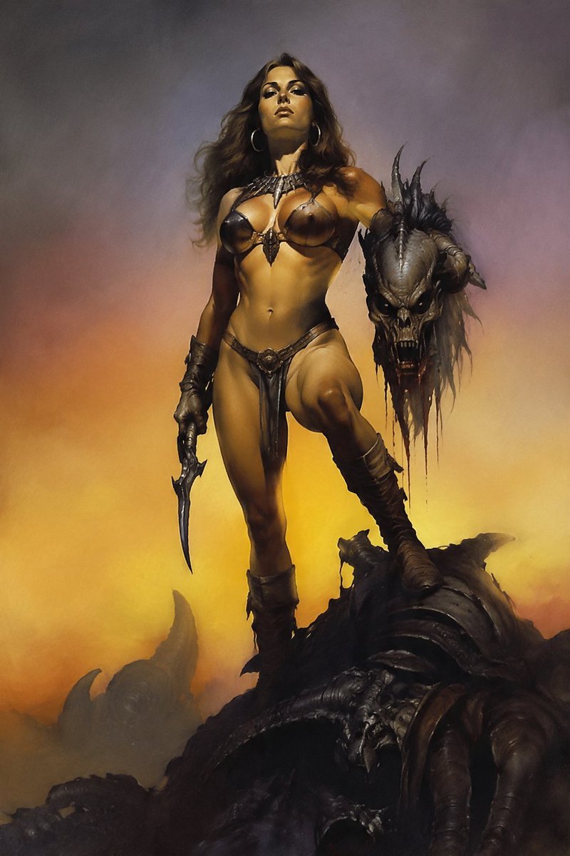 DamndestBastard's tweet photo. Crom!

There are 1000s of AI art accounts.

@Ultima1138's presentations evoke an imaginative, epic realism I remember fondly from Swords & Sorcery covers back in the 60s and 70s. They evoke memories of art by Boris Vallejo, Jeffrey Cathrine Jones, Vincente Segrelles, and others. In addition to fit, beautiful characters, they have implied motion/action, and the backgrounds are better than most others I've seen.

I still feel AI is the margarine of real art (and some of you understand how much I despise margarine), but if my feed is going to be swamped with it, I much prefer it to make me long for what we've lost.

He also posts original art by human artists.

If you are not anti-AI, his presentations are worth a follow.