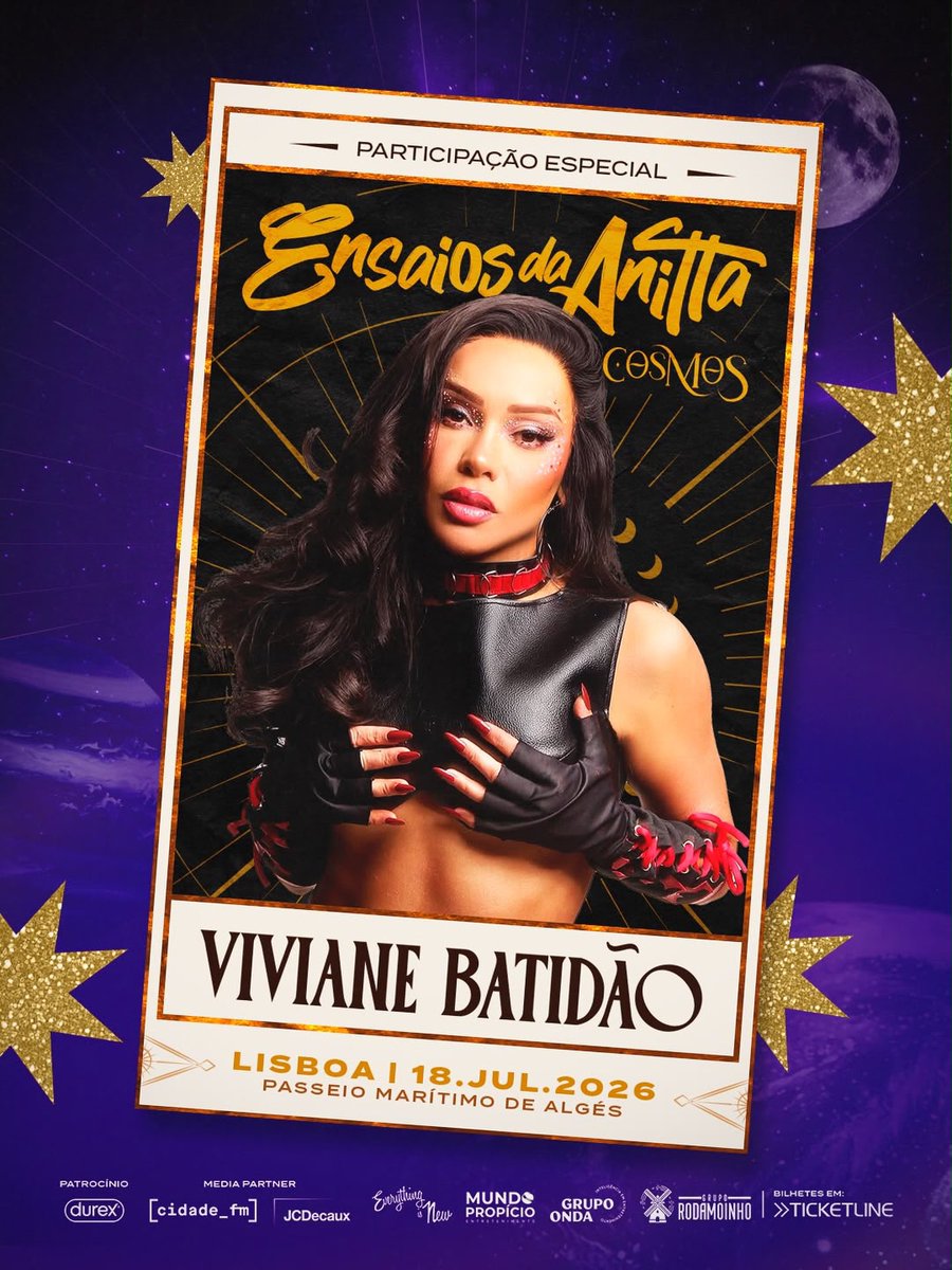 vivianebatidaof's tweet photo. Todinha só pra tuuuu! 🇵🇹💥 Sou participação especial confirmada dos Ensaios da Anitta Lisboa!

🗓️ 18 de julho de 2026
📍 Passeio Marítimo de Algés
🎟️ Bilhetes disponíveis em Ticketline PT https://t.co/ht4FCdPhwU