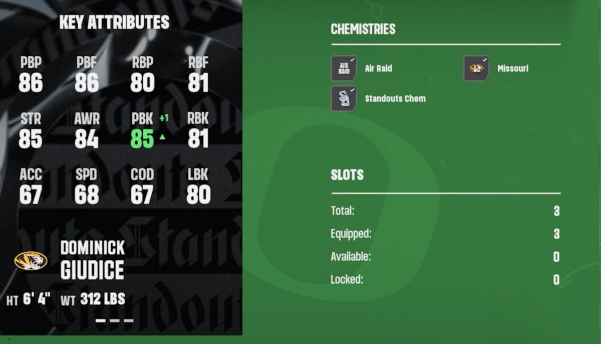 daisymay7775's tweet photo. @CFBDirect @EASPORTS_CUT @Zirksee @SlayiNSlays 
CFB Rundown stated standout chems would be fixed. Here is  a part 2 standout with chem equipped getting no boost. Why? https://t.co/i5diAla8Jj