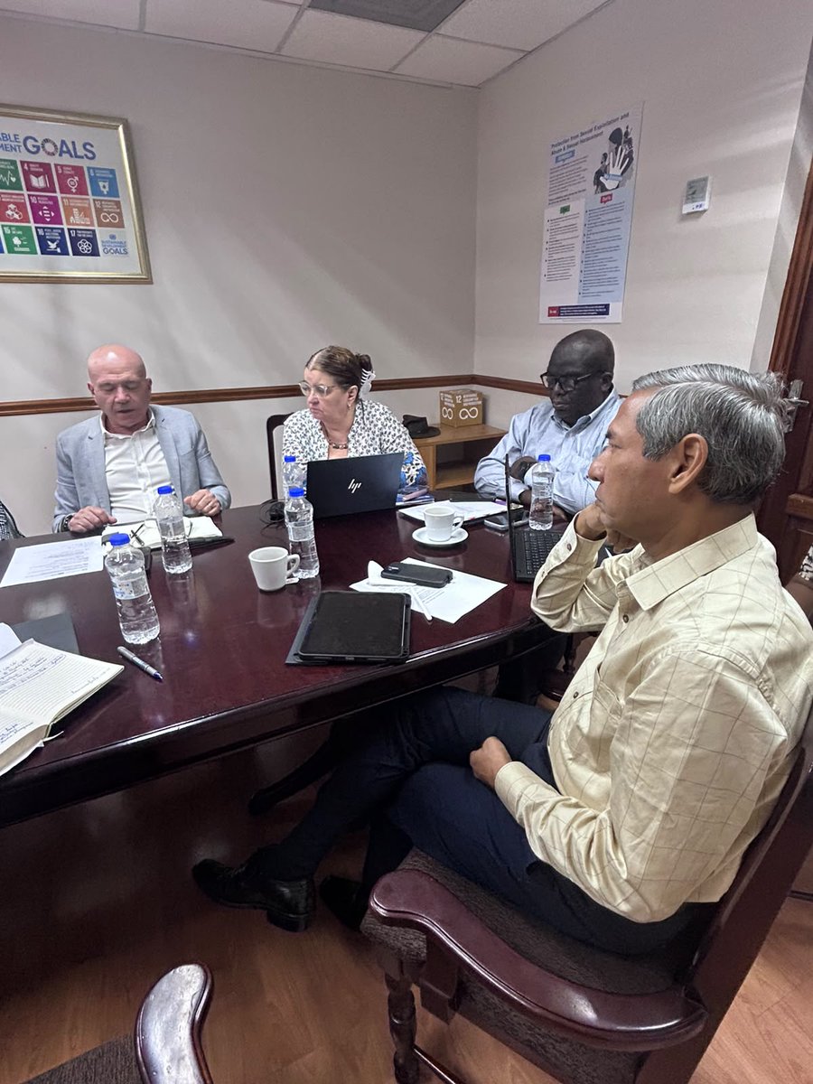 UNJamaica's tweet photo. UN Resident Coordinator @DennisZulu_  recently hosted the #EU Delegation and partners to review the Digital Transformation Joint Programme. We are deepening our collaboration to drive a more inclusive, digital, and efficient Jamaica. 🇯🇲💻

#UNJamaica #jointprogramme https://t.co/CLMOMlyDSx