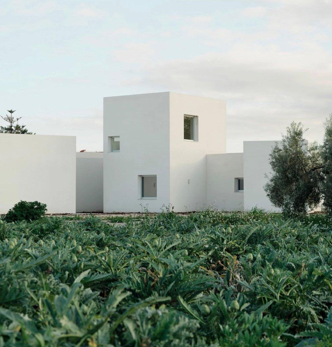 arquitect_viva's tweet photo. Casa AM14 en Lorca
Especie
https://t.co/Oa6CVF83ZK
La Casa AM14 está situada en la huerta de Lorca, en el corazón del valle del Guadalentín. Concebida como una casa que aspira a ser un pequeño pueblo, el proyecto se integra en una parcela delimitada únicamente por olivos y campos de alcachofas. La vivienda se organiza mediante la concatenación de nueve volúmenes independientes, cada uno destinado a una función específica, como cocinar, comer, descansar, trabajar o almacenar. Su disposición, con ligeros giros y separaciones entre piezas, favorece la entrada de luz natural desde distintos ángulos y genera pequeños patios que amplían la vida doméstica hacia el exterior.