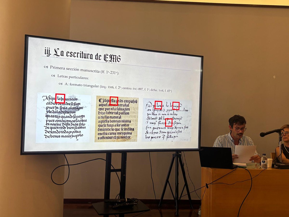 RCIMcancioneros's tweet photo. Julio Macián también ha intervenido en este XV Colóquio da Secção Portuguesa da Associação Hispânica de Literatura Medieval, con su ponencia titulada "Del hibridismo del cancionero EM6: peritación paleográfica de un códice manuscrito con impresos".
@palaeographus https://t.co/IyEktJILKF