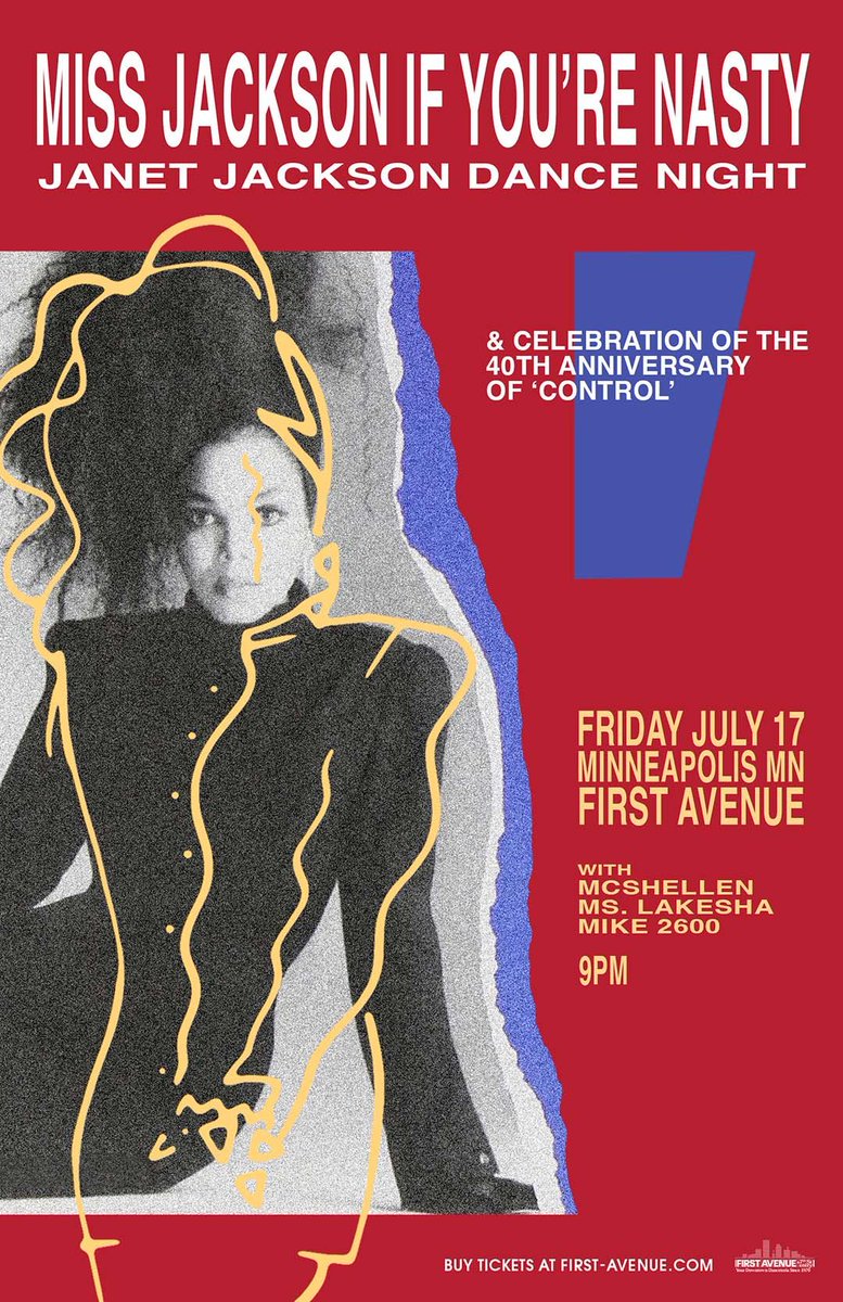 FirstAvenue's tweet photo. Tonight at First Avenue
Miss Jackson If You're Nasty - Janet Jackson Dance Night
9 PM Doors
Tickets: https://t.co/sn4yFM3Tmt 
18+ https://t.co/y261L2a9Zp