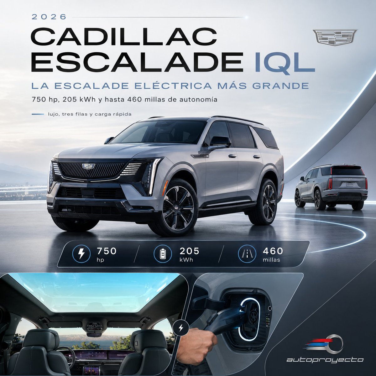 autoproyecto's tweet photo. 750 hp, batería de 205 kWh, tres filas y hasta 460 millas de autonomía.
Probamos la enorme Cadillac Escalade IQL 2026.
Así se siente al volante:
https://t.co/gAg4V8u7N9
#Cadillac #EscaladeIQL #Autoproyecto https://t.co/m0n8wxjOGK