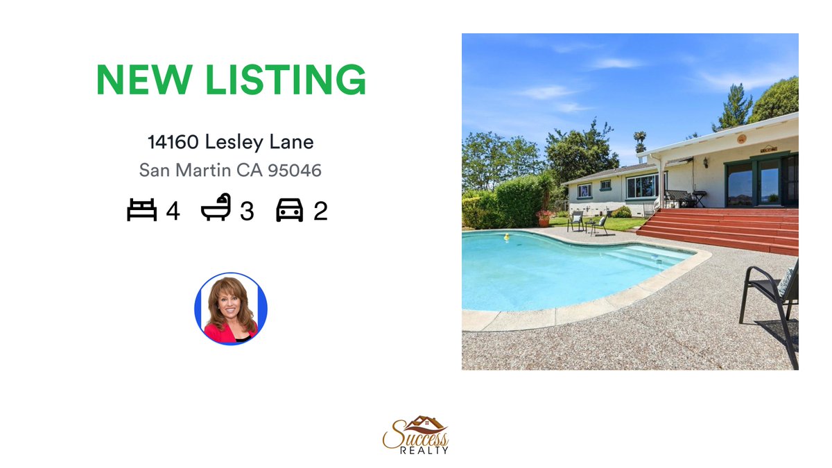 SuccessRealtyCA's tweet photo. 🛌 4 🛀 3 🚘 2
📍 14160 Lesley Lane, San Martin, CA, 95046

My latest listing on RateMyAgent.
CaDRE License # 01319597
https://t.co/XSEzht2pLw

...
#ratemyagent #realestate #Success_Realty_Inc https://t.co/XSgTBXmsDg
