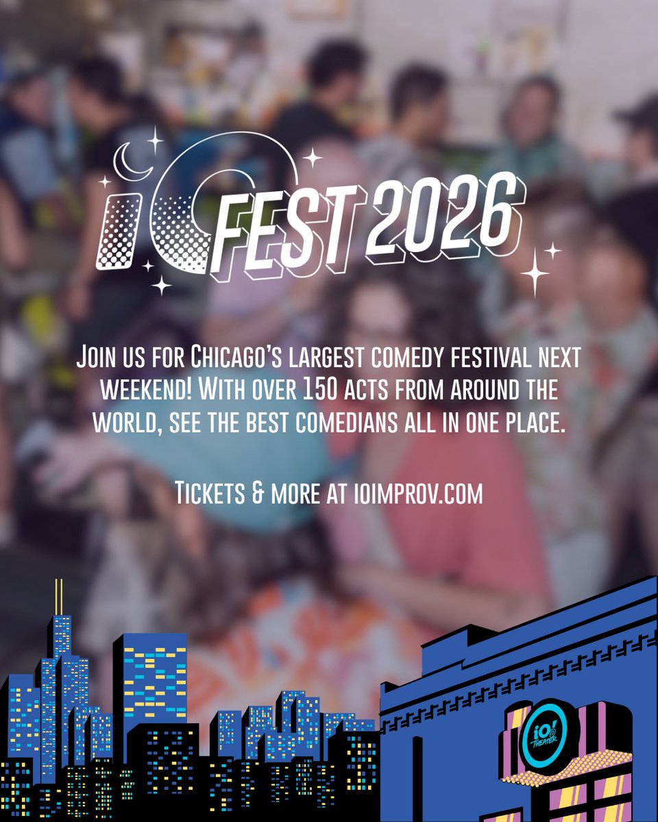 iochicago's tweet photo. Free next weekend? We’ve got you covered. See Chicago’s largest comedy festival at iO Theater July 23-26. iO Fest 2026 is back and bigger than ever! Be part of the action at the link in our bio.

Tickets → https://t.co/uKPkprUBiA

#explore #iotheater #comedy #chicago https://t.co/OjhKy6bRGb