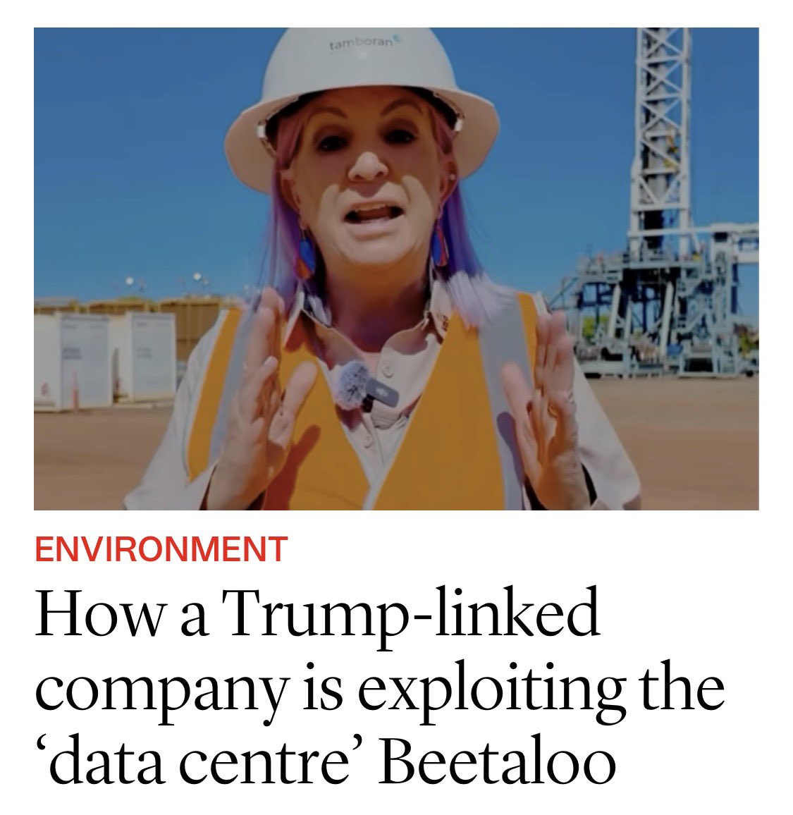 BenPennings's tweet photo. A Trump company is at the centre of a plan to destroy the Beetaloo Basin not just for toxic gas fracking but as a new global hub for water hungry AI data centres. This link should bypass the paywall 👇🏽👇🏻

https://t.co/m8dQOaxAu0 https://t.co/AuP8XOt8PL