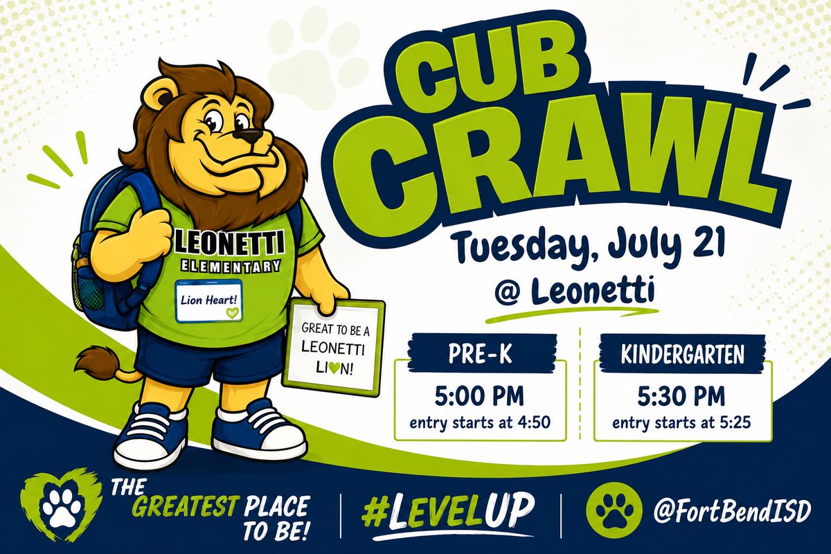 DLE_Lions's tweet photo. Calling all our newest Lions! 🦁 Pre-K and Kindergarten families, come meet the team and get ready for an amazing year! Can’t wait to see you at the Cub Crawl! https://t.co/4sld0fKCiq