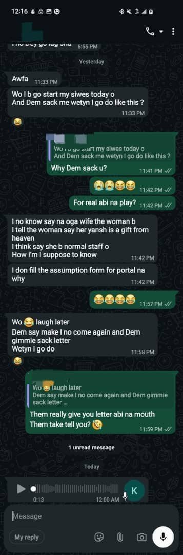 pauladolph61's tweet photo. Bro complimented his boss's wife...
Now he's looking for another SIWES placement. 😭😂 https://t.co/hgzku5898S