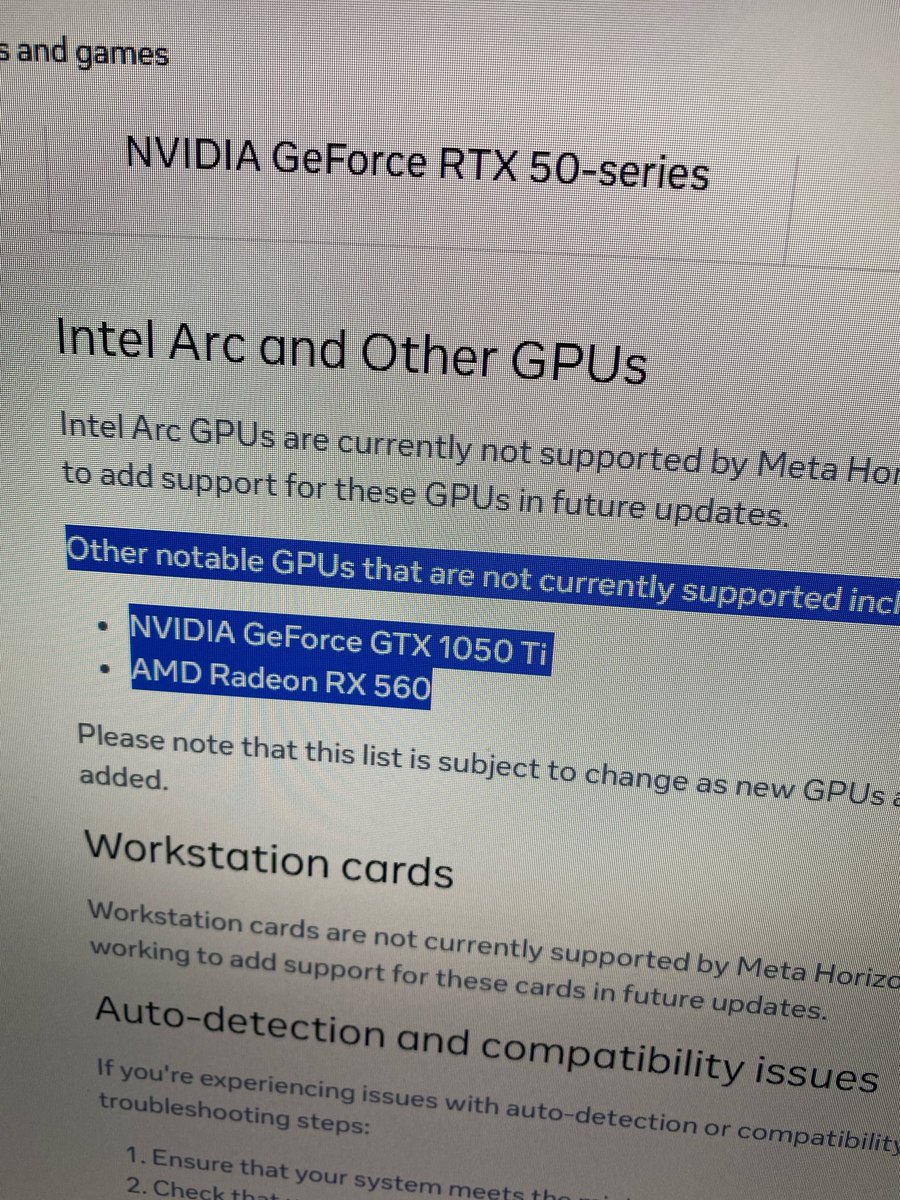 mr_gor1lla's tweet photo. yeah meta fuck you too then

what do you mean RX 560 (550 in my case) is not supported WHEN IT WORKED PERFECTLY FINE?!?! https://t.co/GZInYxwswM