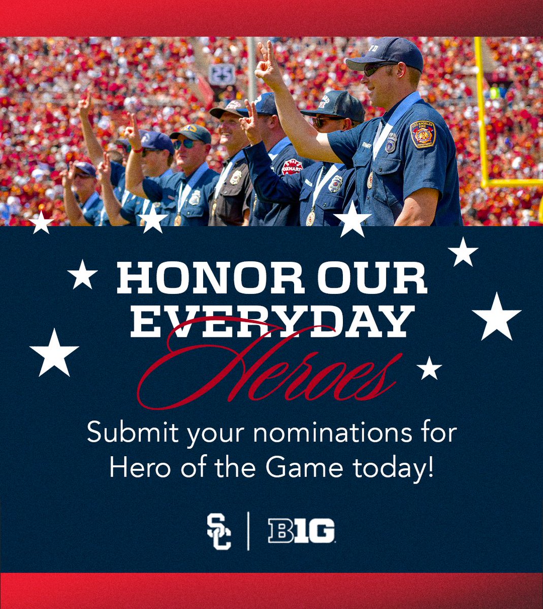 USC_Athletics's tweet photo. This @uscfb season, we will recognize heroes that have made exemplary and lasting contributions to the Los Angeles community.

Nominate your Hero of the Game ➡️ https://t.co/Nj1KAXOcZT