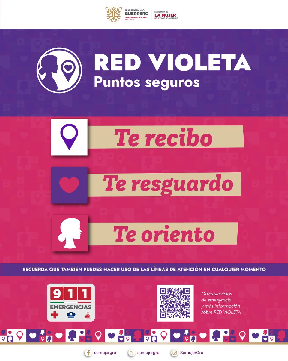 SemujerGro's tweet photo. La #RedVioleta Puntos Seguros, es una iniciativa del
@Gob_Guerrero que transforma establecimientos comerciales y oficinas públicas de #Acapulco en espacios seguros para las mujeres ante situaciones de violencia o vulnerabilidad. En situación de riesgo, acércate a un Punto Seguro. https://t.co/YzW7Z8iJF1