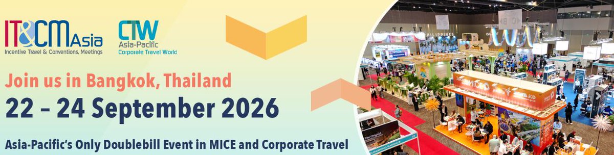 eTravelersClub's tweet photo. IT&amp;CMA | CTW APAC, BCC, BANGKOK 22 – 24 SEPTEMBER 2026

The 34thedition will attract suppliers, buyers, and stakeholders from across the region and the globe fostering meaningful business connections and driving innovation in the industry. https://t.co/vGgT0Ul2SQ https://t.co/Gi12oAwcQs