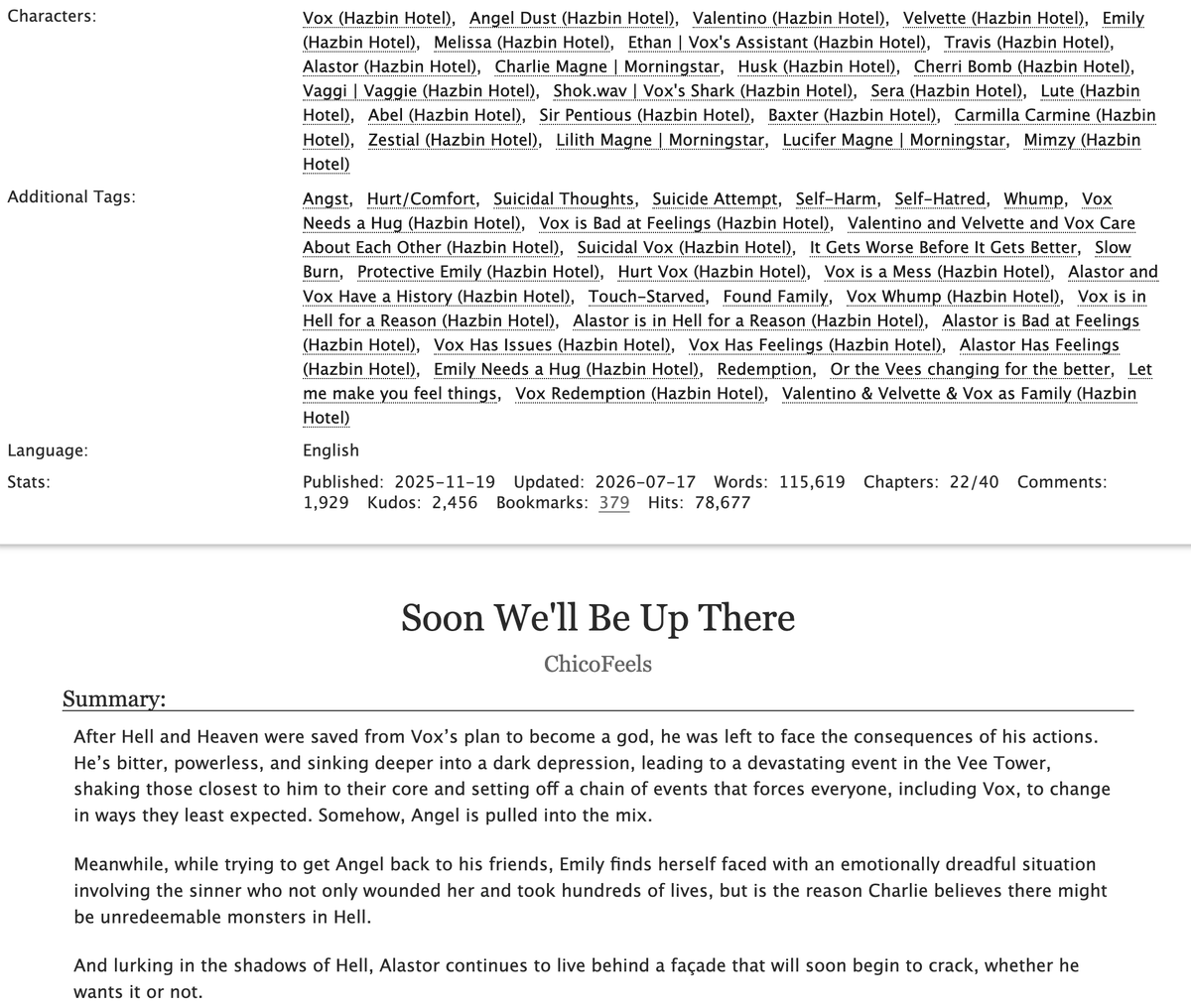 ChicoFeels's tweet photo. Chapter 22 is Up for my #HazbinHotel #Vox fanfiction :). #HazbinHotelEmily #HazbinHotelValentino #HazbinHotelVelvette #HazbinHotelVox #Angeldusthazbinhotel . 
Part three of the story has started on Chapter 21 :)
Url - https://t.co/H2x3KDbyWC https://t.co/NkcLzSicJY