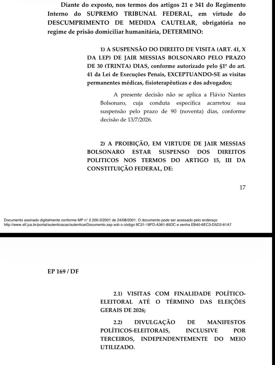 osociotario's tweet photo. Como eu já não me surpreendo com MAIS NADA, tá aí mais uma decisão ILEGAL do Alexandre de Moraes.

Jair Bolsonaro está proibido de ter qualquer tipo de visita até o fim das eleições.