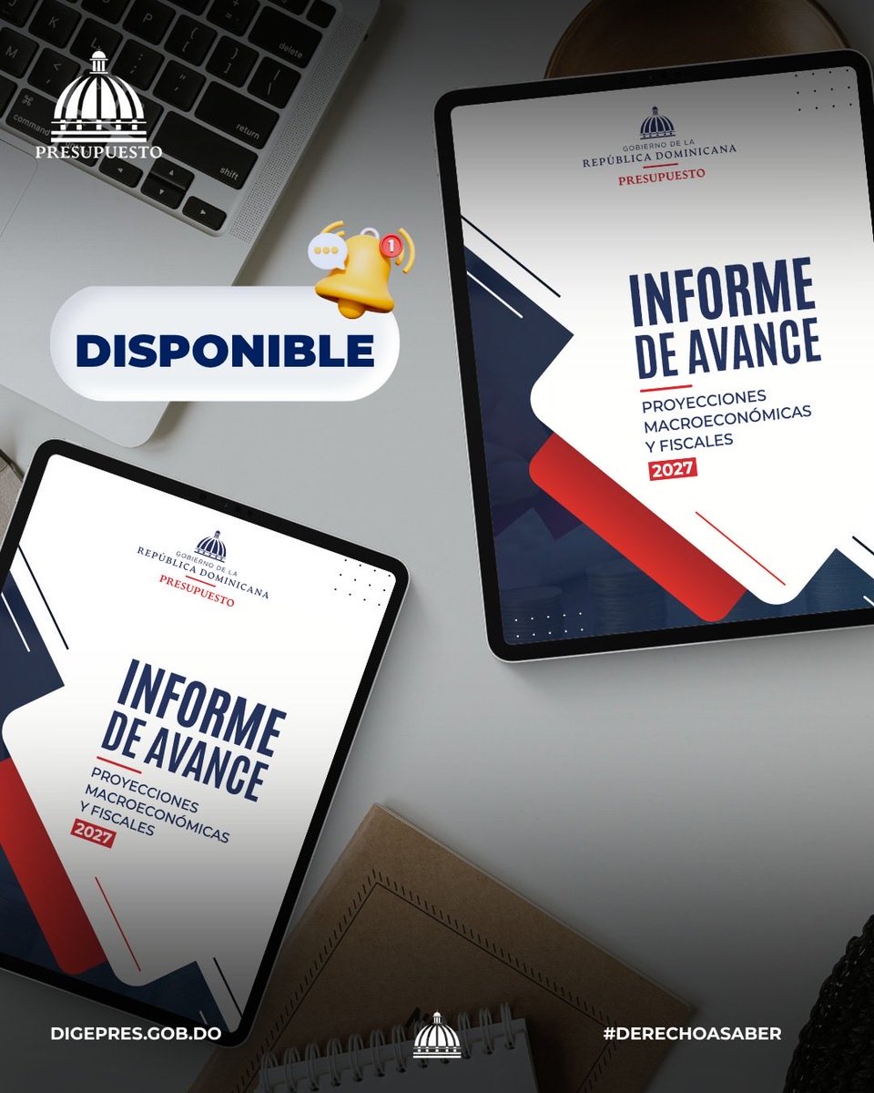 DIGEPRESRD's tweet photo. Ya está disponible el Informe de Avance Proyecciones Macroeconómicas y Fiscales 2027. Aquí encontraras los lineamientos preliminares de política económica y fiscal que orientarán la formulación del PGE 2027.

🌐 Consulta más en https://t.co/HIay7Ksf3B
🔍 Ejerce tu #DerechoaSaber https://t.co/phgwxaGPlw