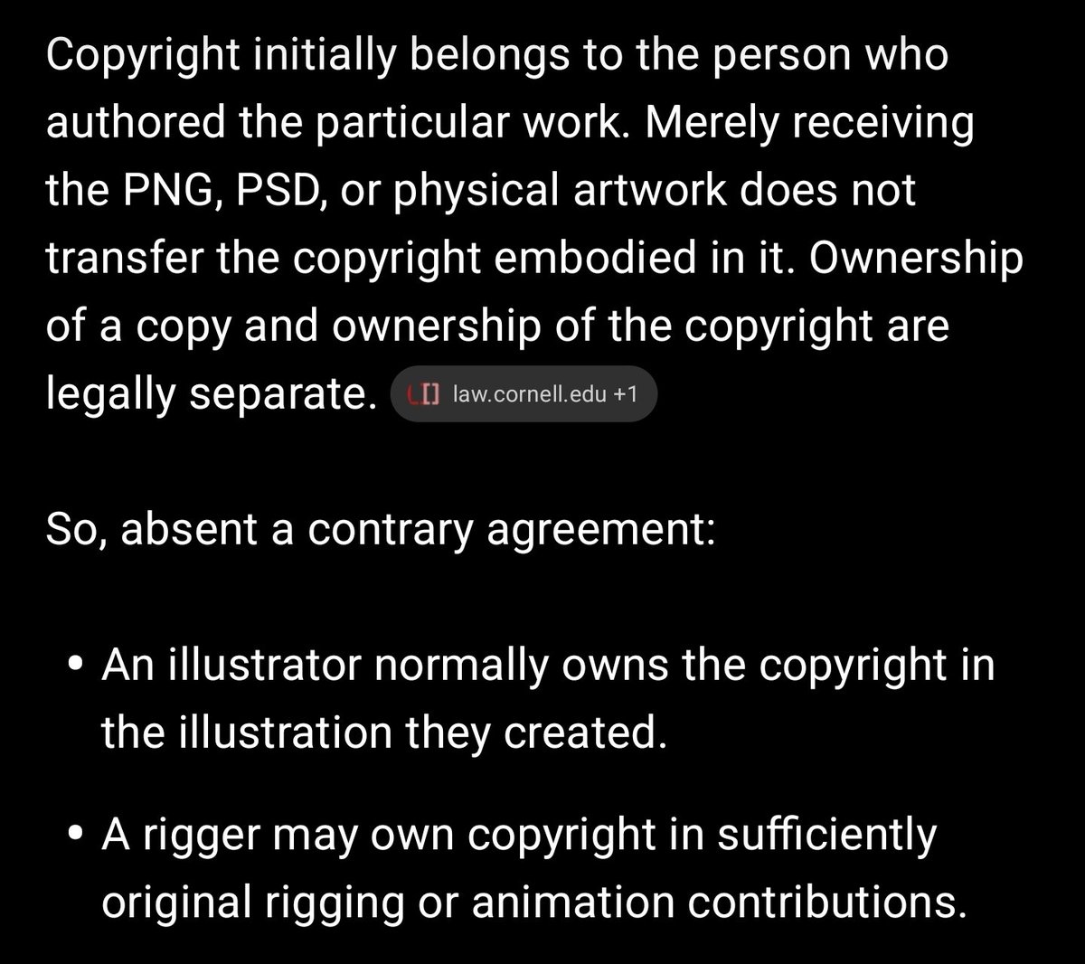 BerugiNoBaka's tweet photo. @lolimhereforkek @_renbai @ZyrantRex Did some digging + ai shit. They are right. An artist retains the copyright of the piece of art. The whole legal document to transfer copyright thing is wrong though. Just written words is fine to transfer copyright. Artists get copyright to art but not characters they dont own https://t.co/tZI19IlogR